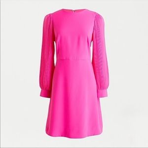 NWT Size 10 J.Crew Pleated Sleeve A-Line Dress Bright Pink & Perfect for SPRING!